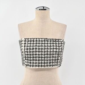 X by NBD Womens Tube Top Size M Revolve Embellished Statement‎ Edgy Bold Cropped